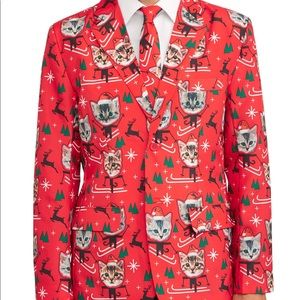 Alpine Cats Ugly Christmas Blazer Jacket & Tie XL Holiday Kitty